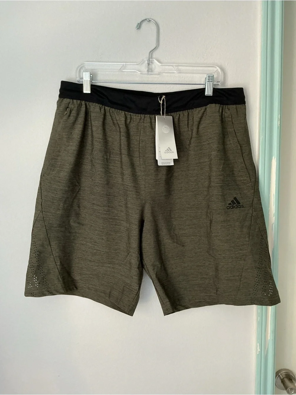 adidas Men's Olive Athletic Shorts with Black Waistband XL